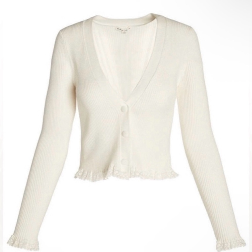 Women's White Button-Up Lacey Sweater